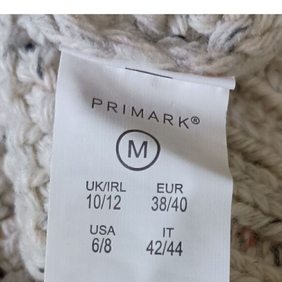 Primark Fisherman Sweater Sz M Cable Knit NEW Cozy Beige Oatmeal Chunky V Neck - Picture 12 of 16